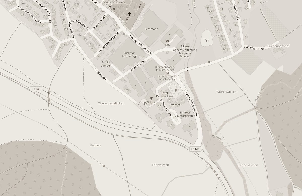 Stadtplan von Birkmannsweiler, in der Mitte die Praxis in der Industriestraße 6